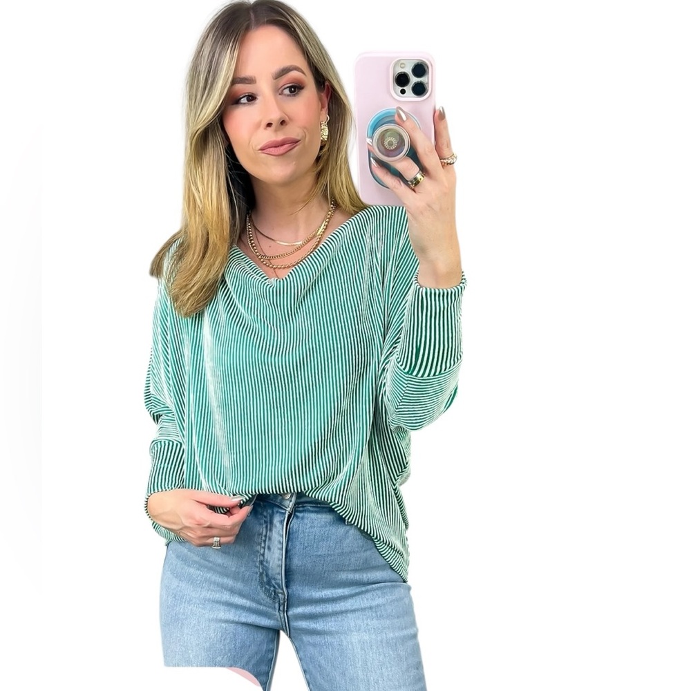 ZENANA Brennen Ribbed Cowl Neck Dolman Sleeve Top Kelly Green Medium